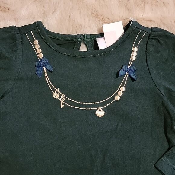 JANIE AND JACK FOREST GREEN LONG-SLEEVE TOP WITH GOLD TRIM, SIZE 6-12 MOS. - NEW - Picture 4 of 8